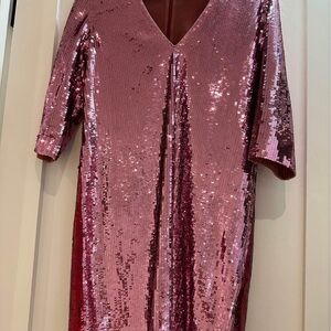 Pink Sequin V-Neck Dress